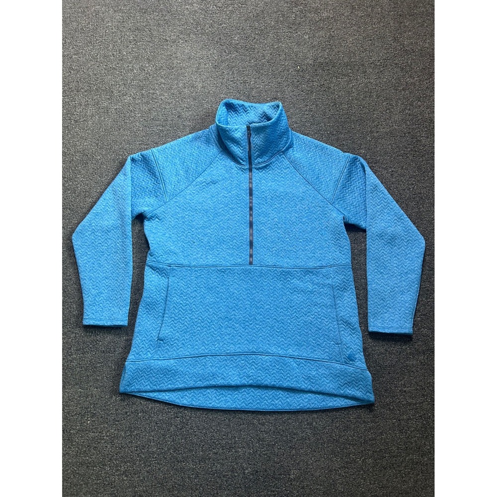 LL Bean Quilted 1/2 Zip Pullover Blue Womens Medium Petite Chevron Outdoors Hike